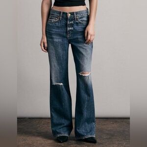 Rag & Bone Logan Mid-Rise Wide Leg Huntley With Holes Denim Jeans